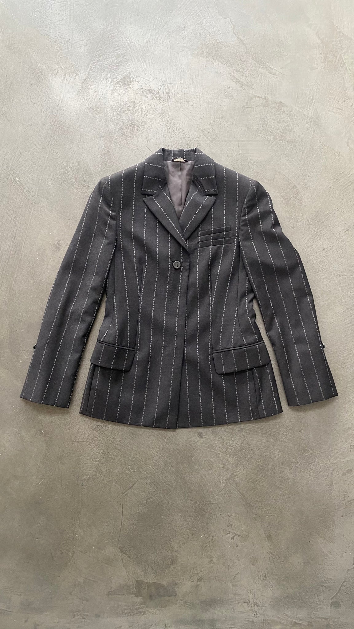 Gianni Versace Couture Logo Pinstripe Skirt Suit