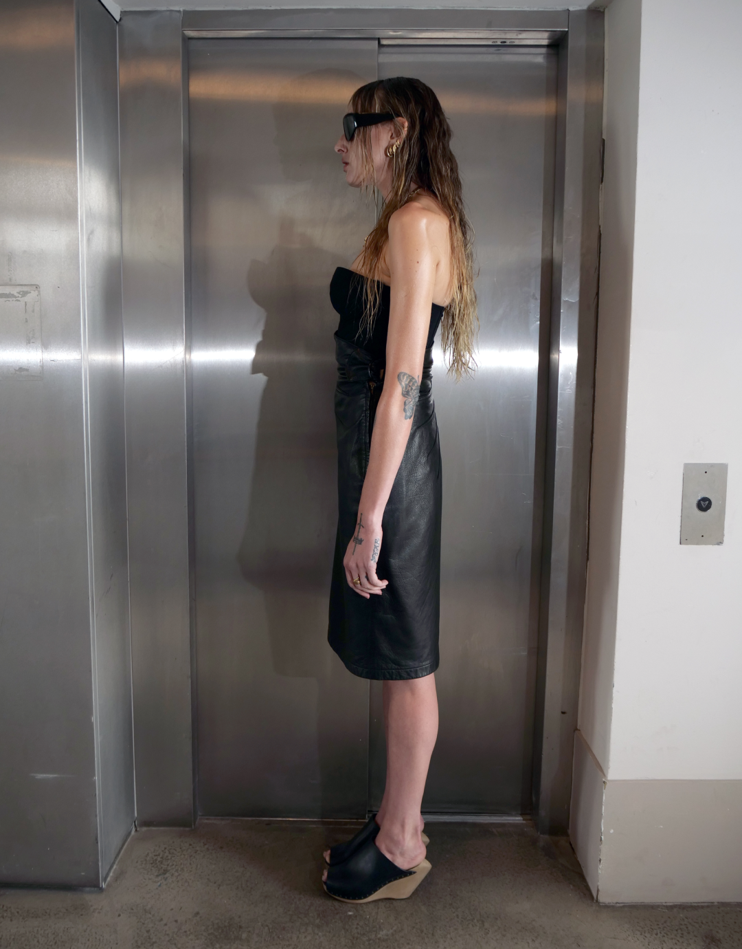 Leather High Waisted Midi Skirt