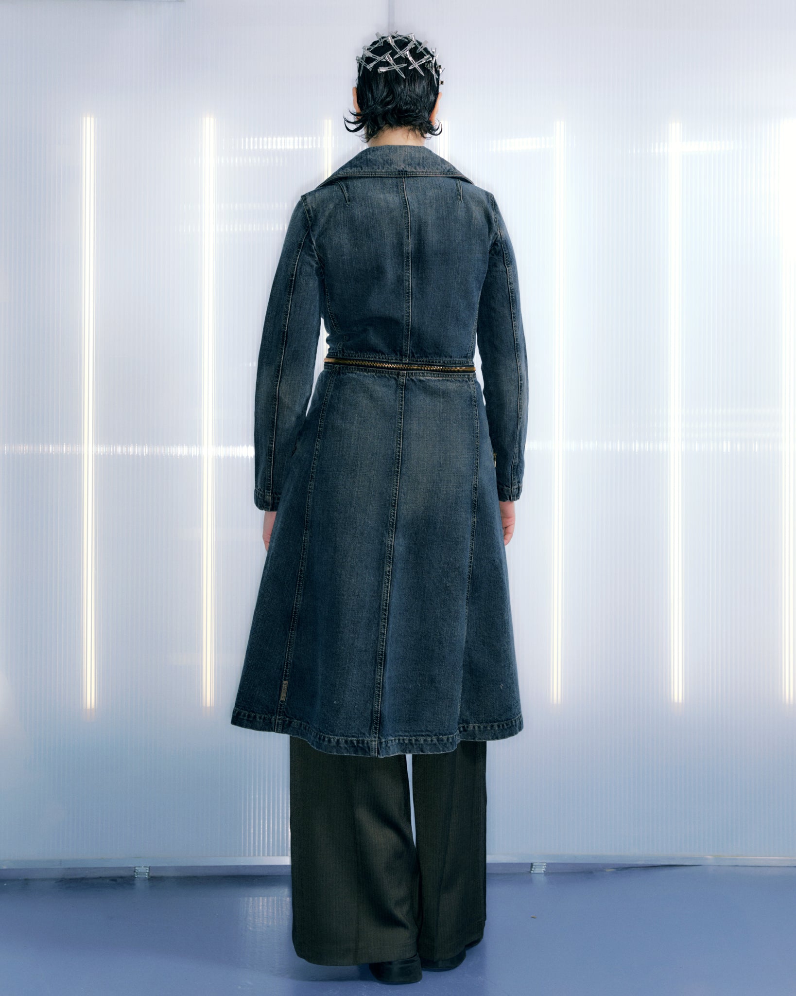 Convertible Denim Long Coat