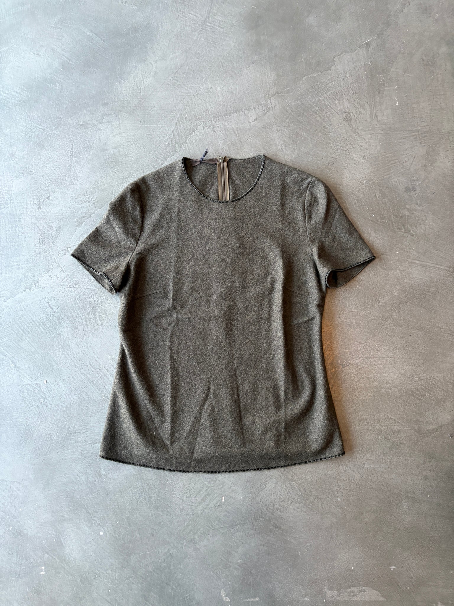 Grey Wool Top With Beaded Trim