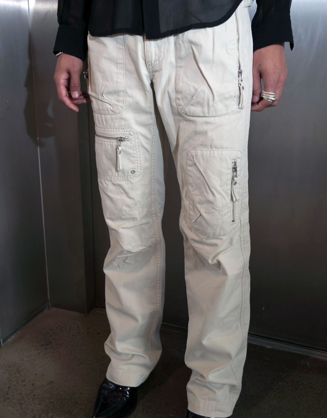 Beige Multi Pocket Trousers