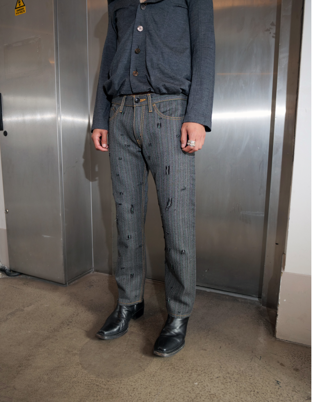 Striped Distressed Trousers