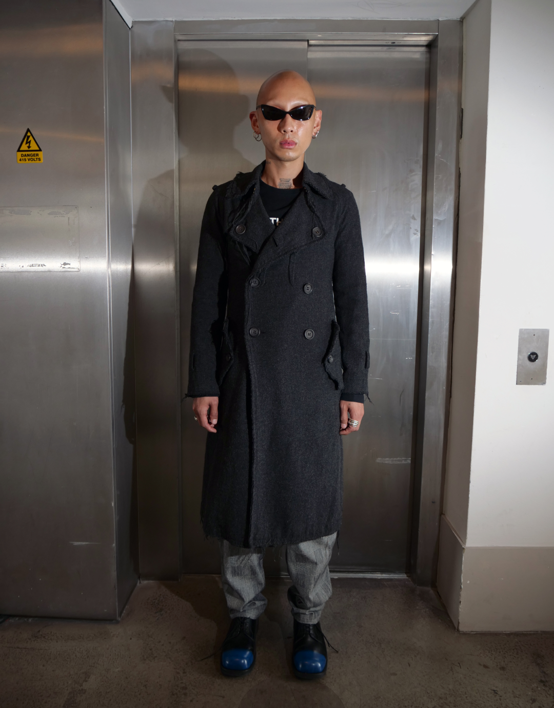 Double Breasted Frayed Edge Coat