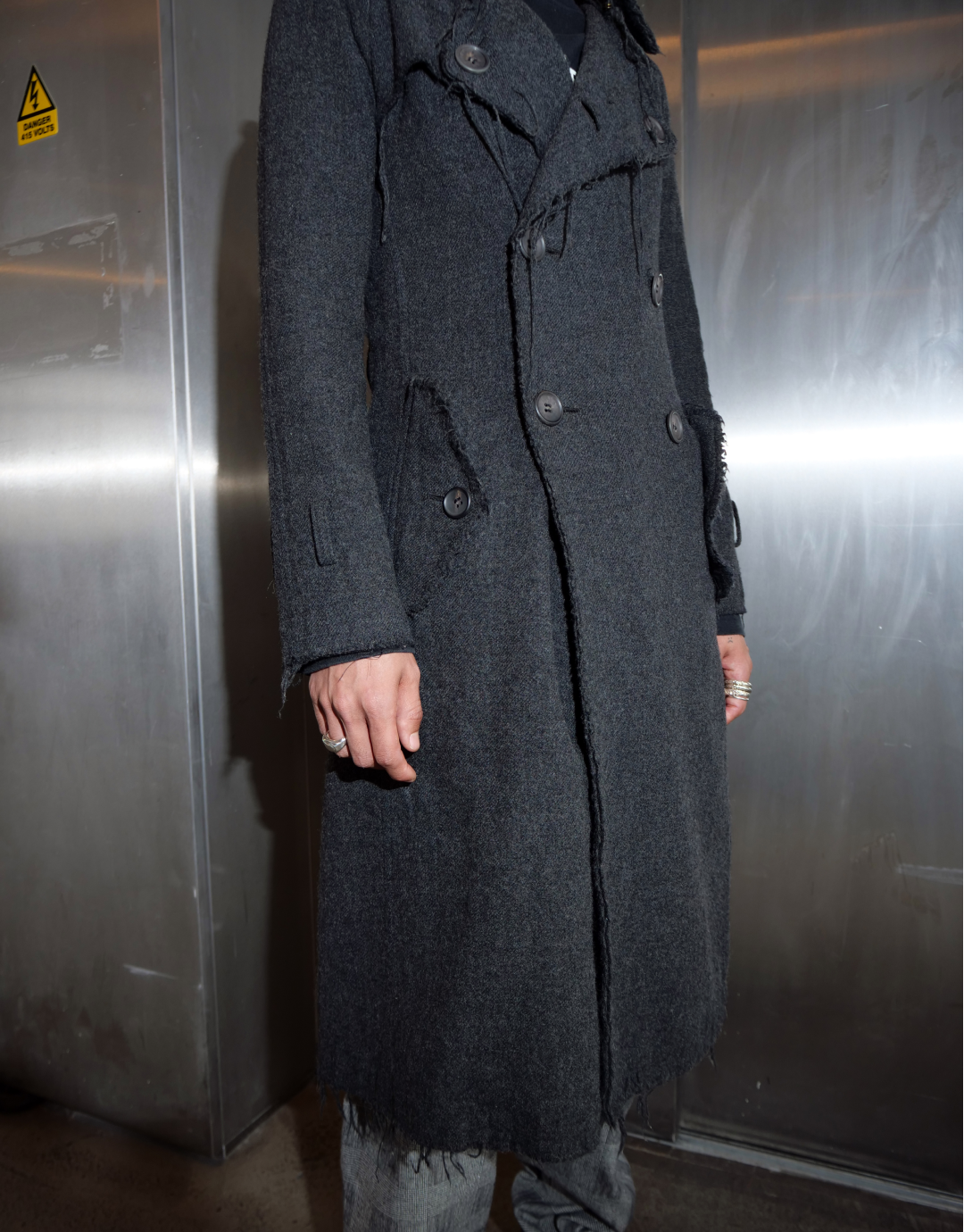 Double Breasted Frayed Edge Coat