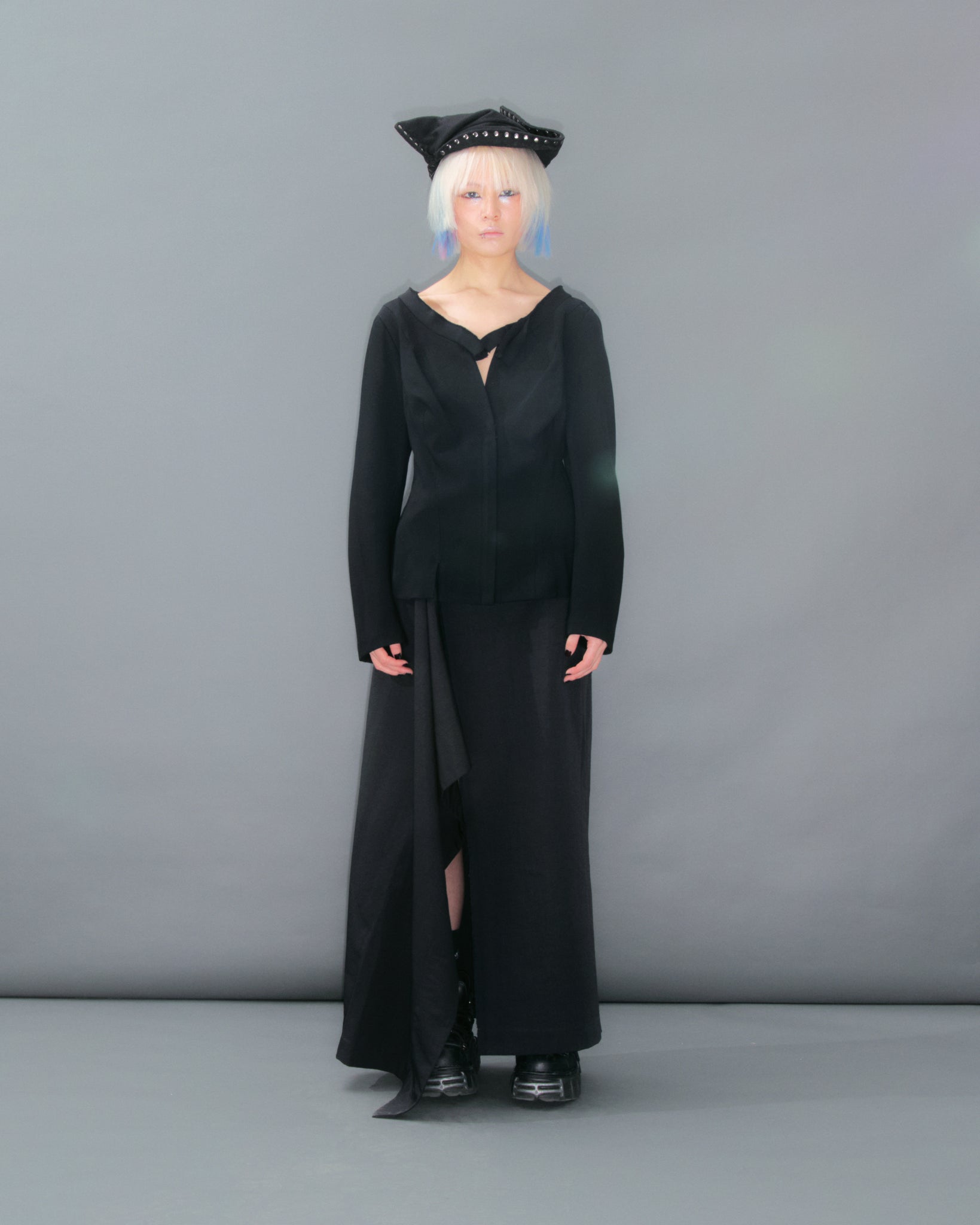 Wide Neck Zip Up Blazer Black
