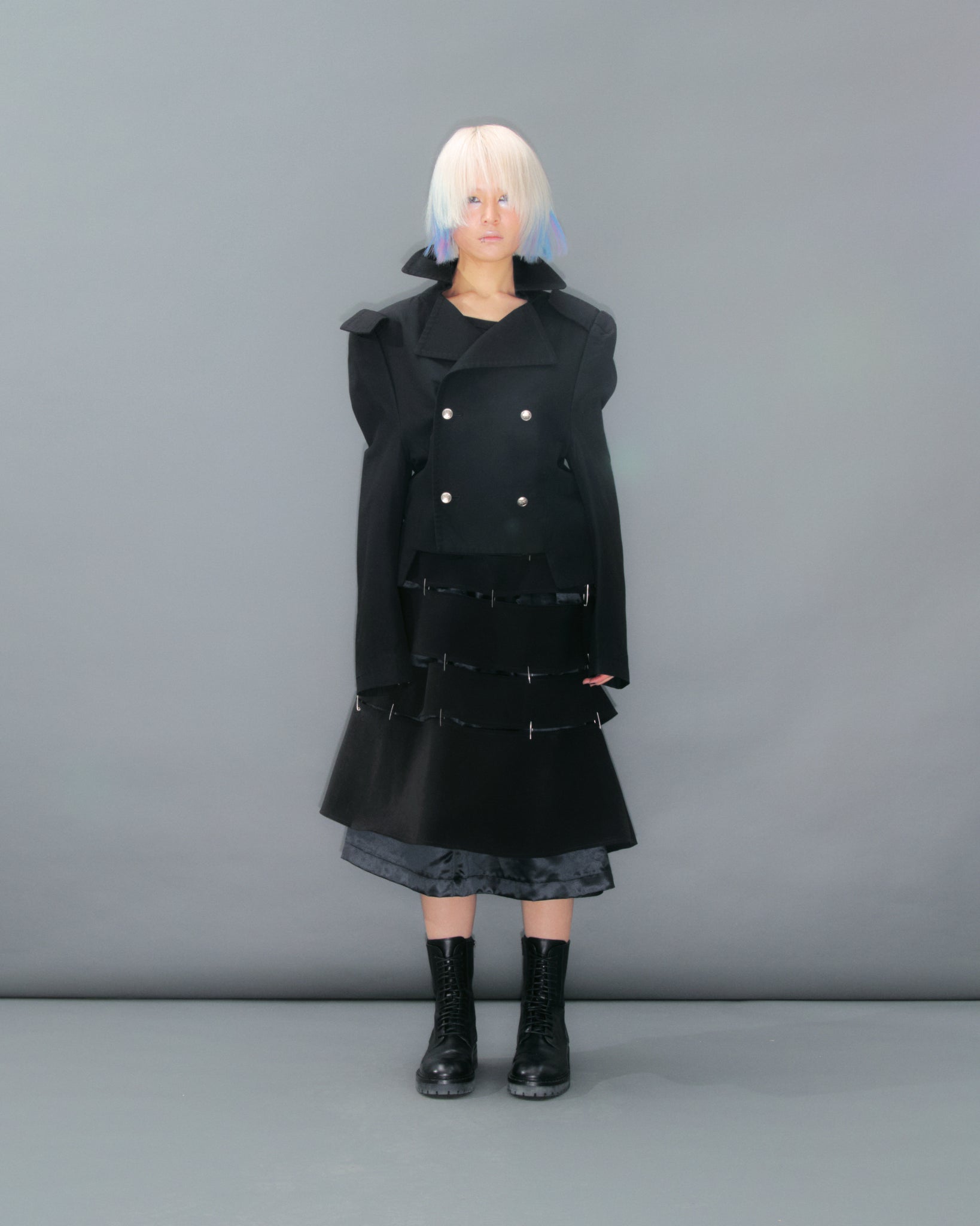 Black Wool Mix Double Breasted Coat
