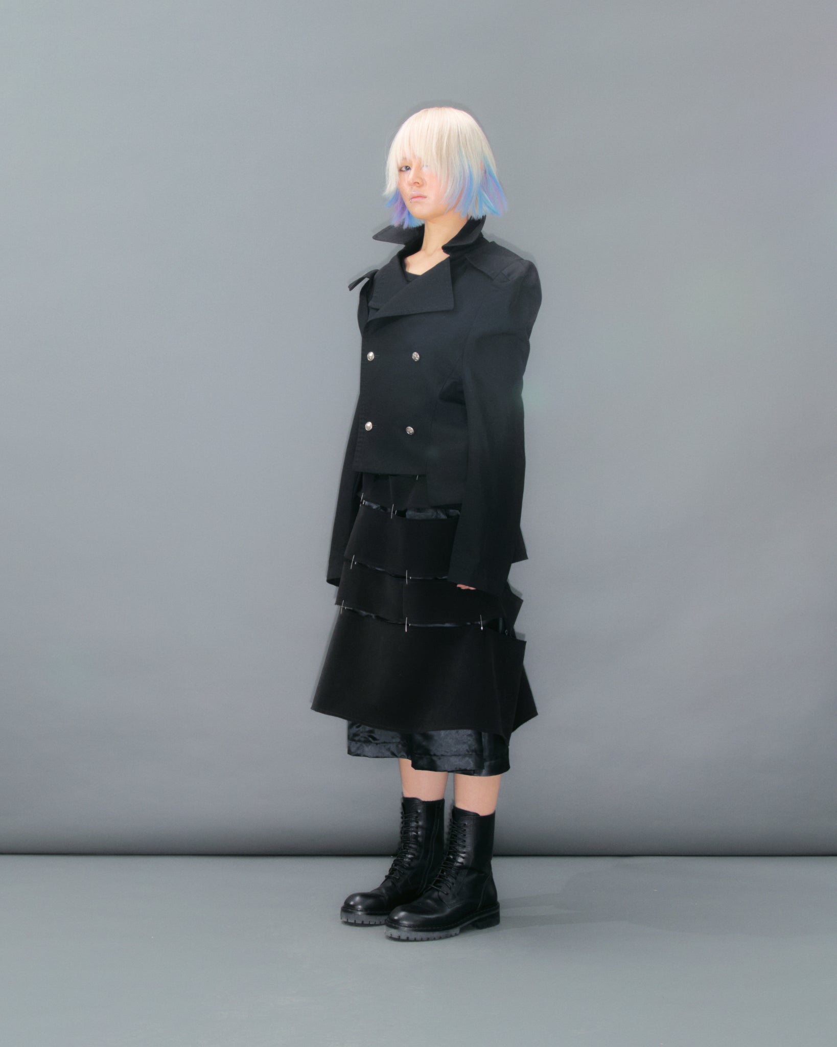 Black Wool Mix Double Breasted Coat