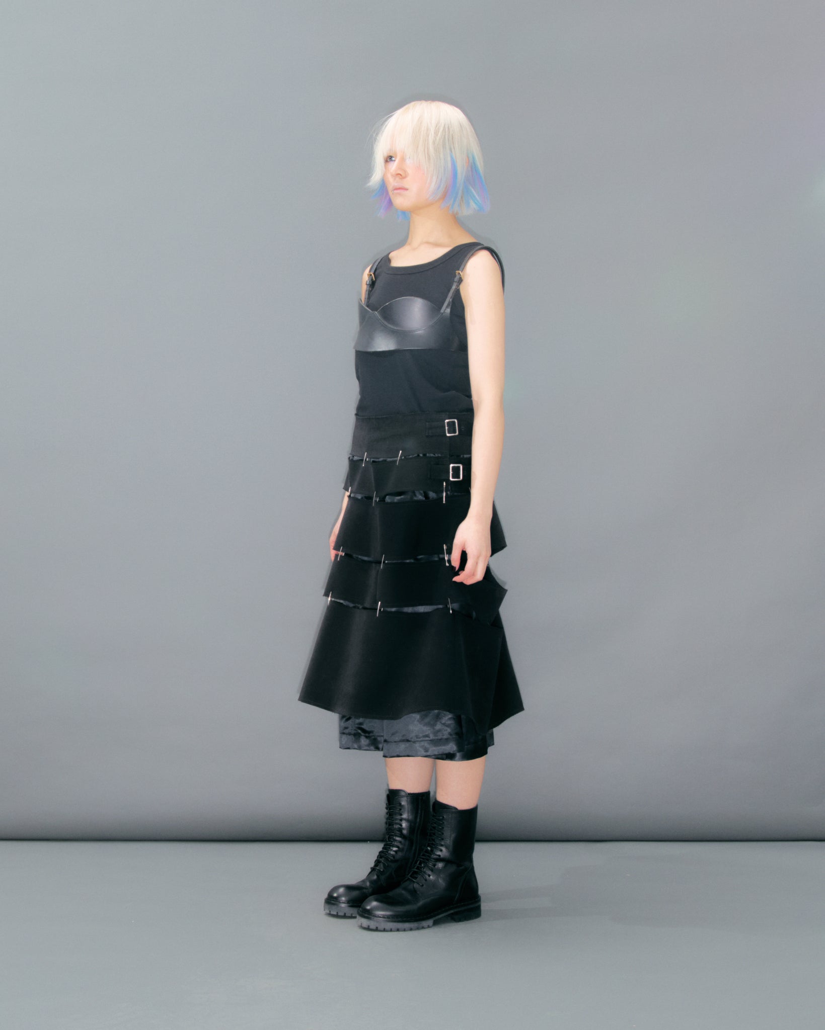 Black Tiered Safety Pin Buckle Skirt