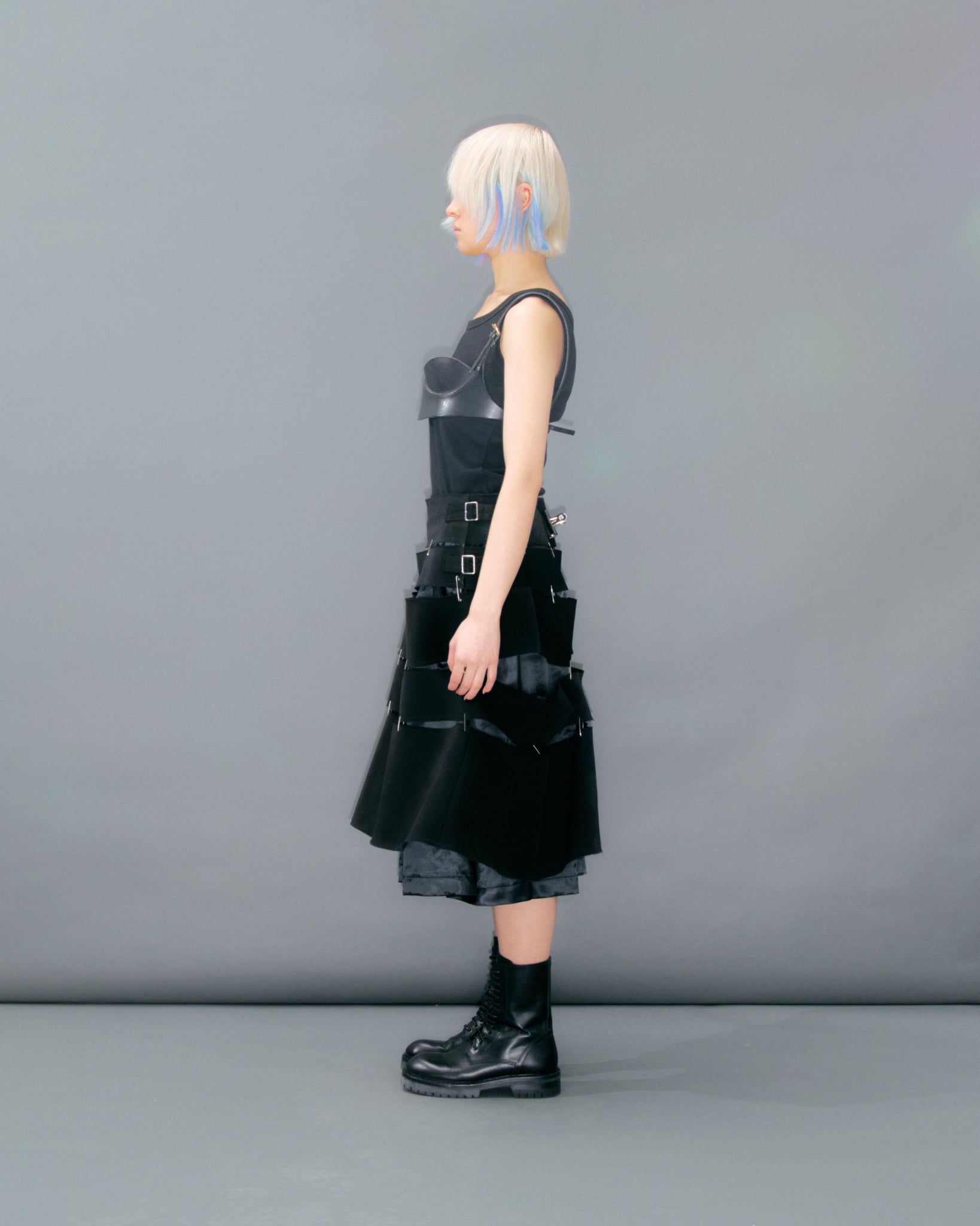 Black Tiered Safety Pin Buckle Skirt