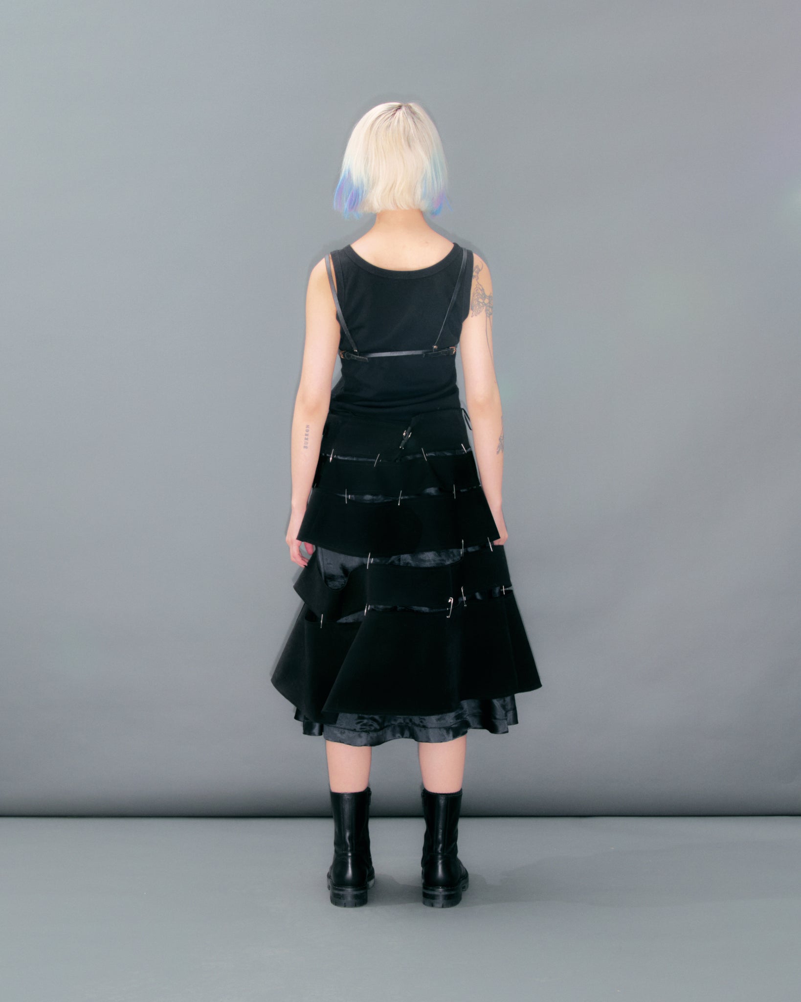 Black Tiered Safety Pin Buckle Skirt