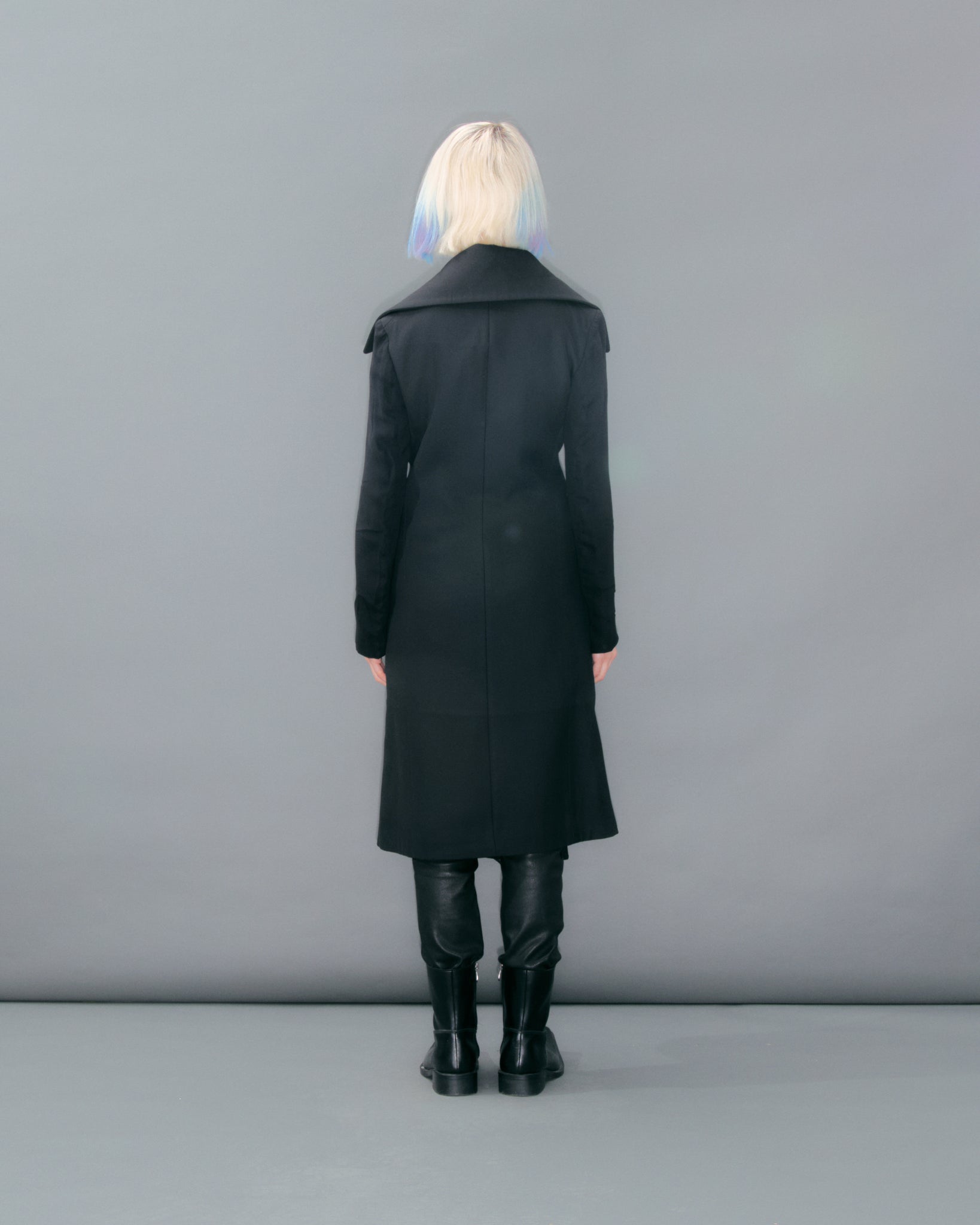 Fitted Coat With Tie Waistbelt and Chiffon Sleeves