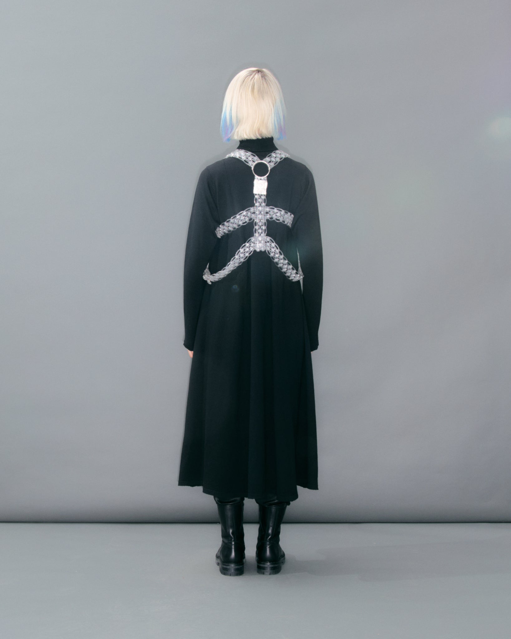 Black Knitted Dress Turtle Neck Pleats