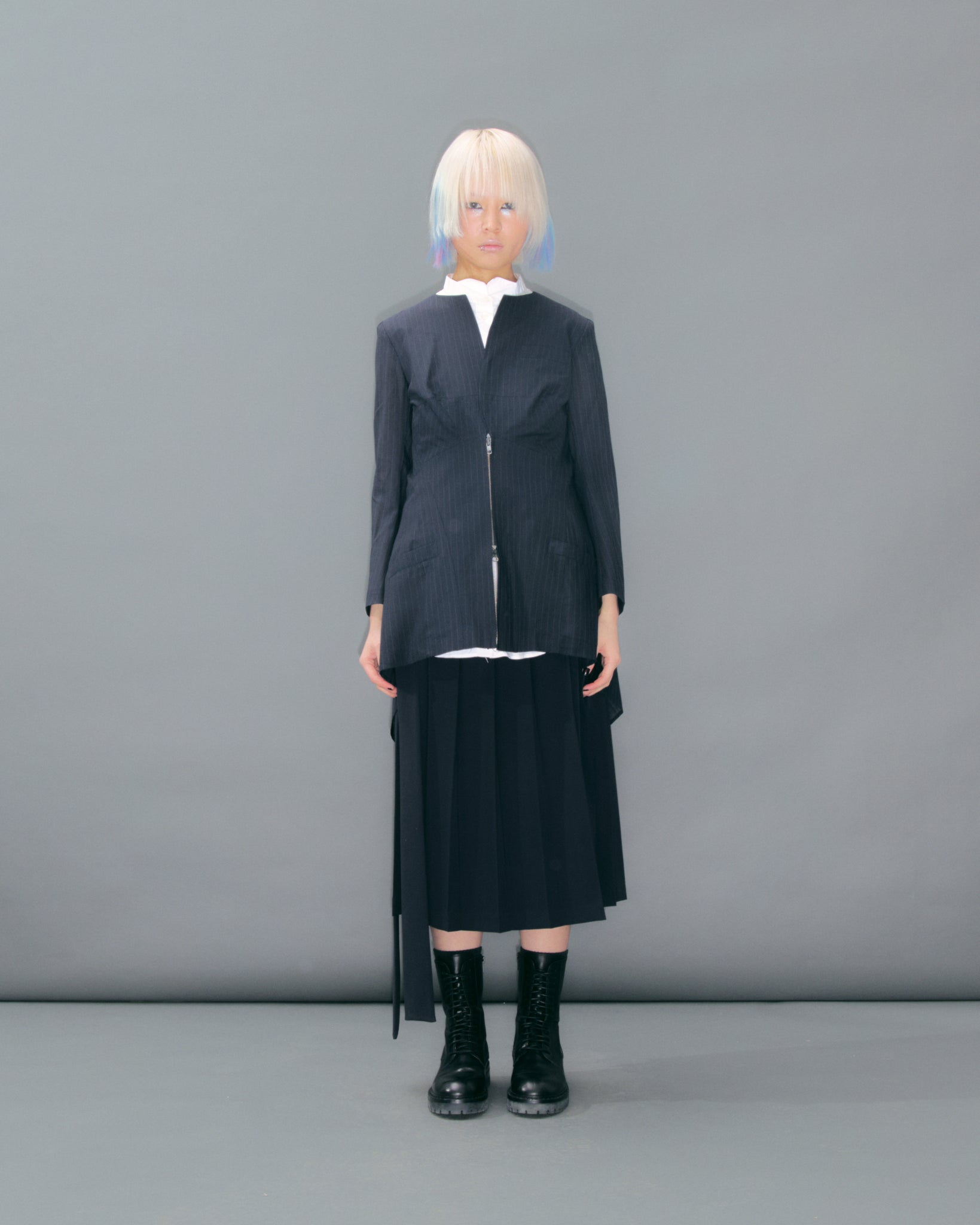Navy Pinstripe Wool Mix Jacket