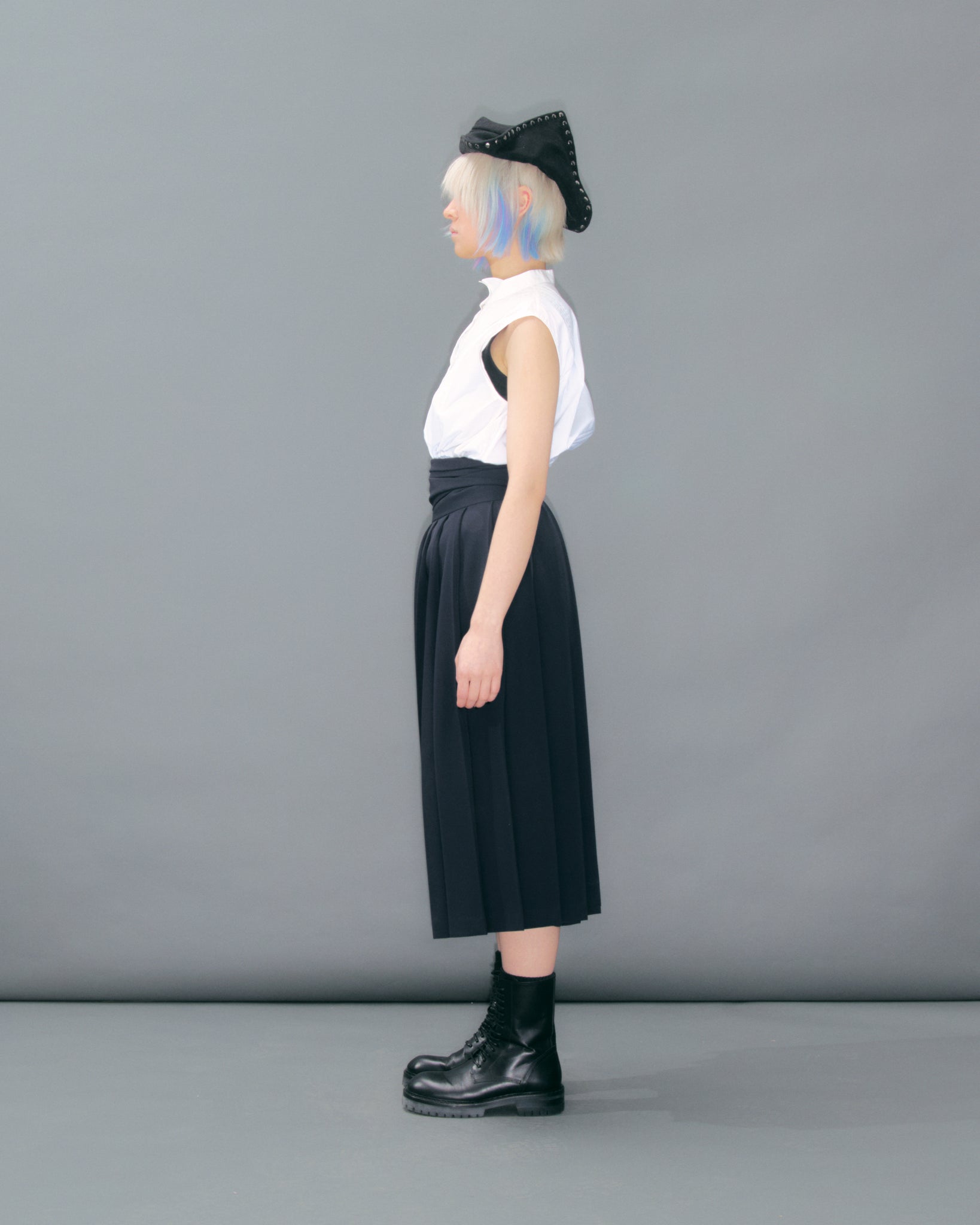 Navy wool Pleated Wrap Skirt