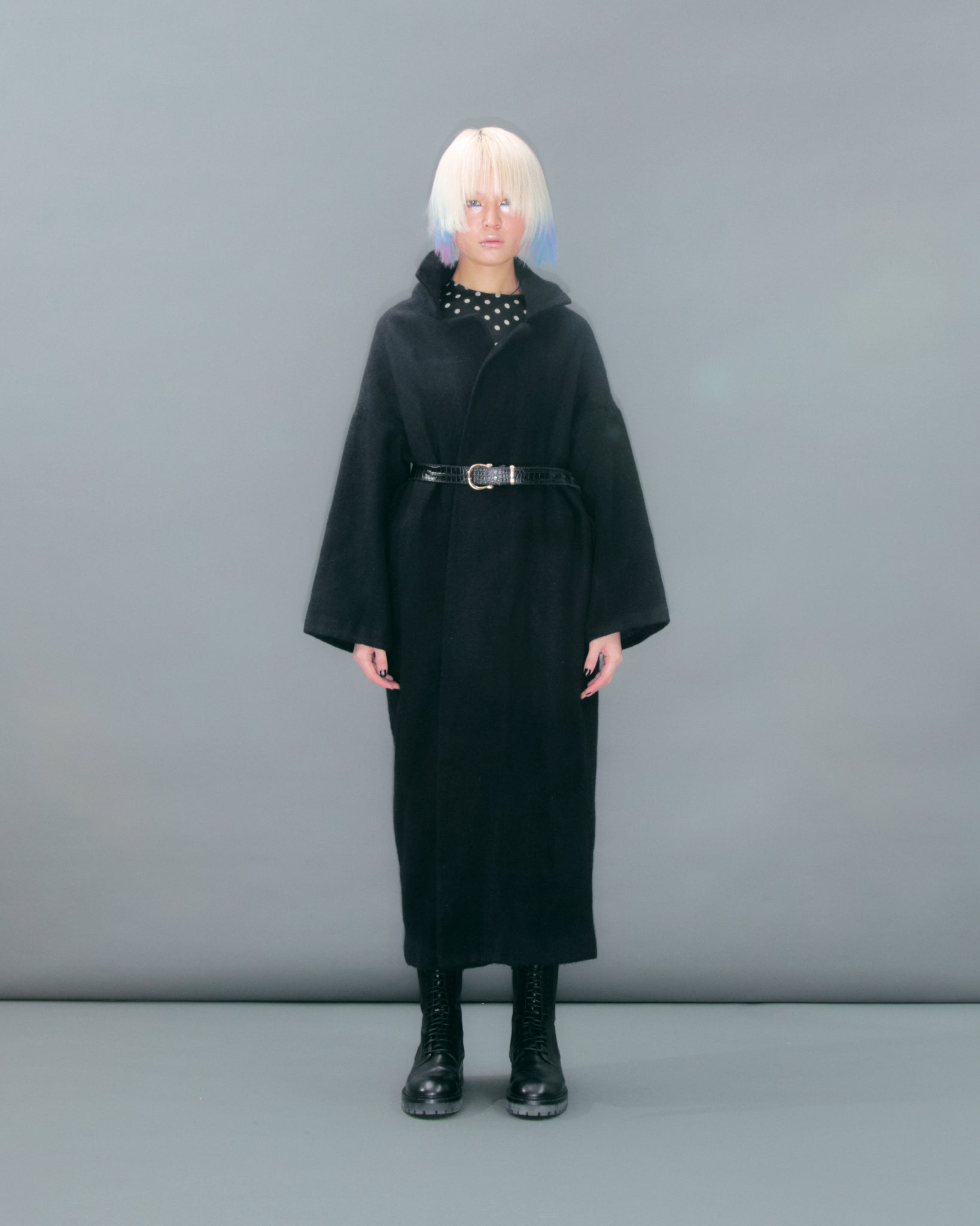 Long Open Wool Black Jacket