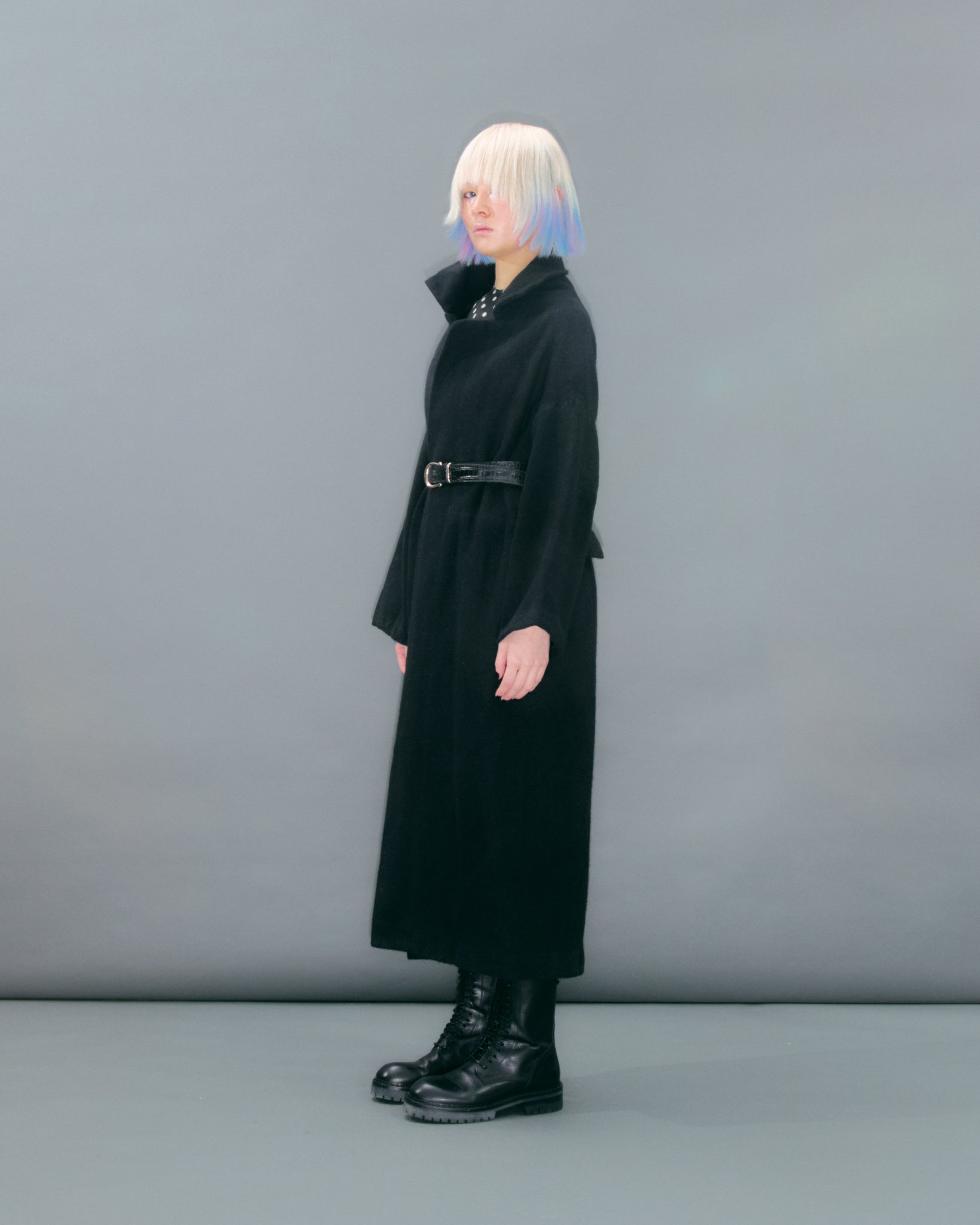 Long Open Wool Black Jacket