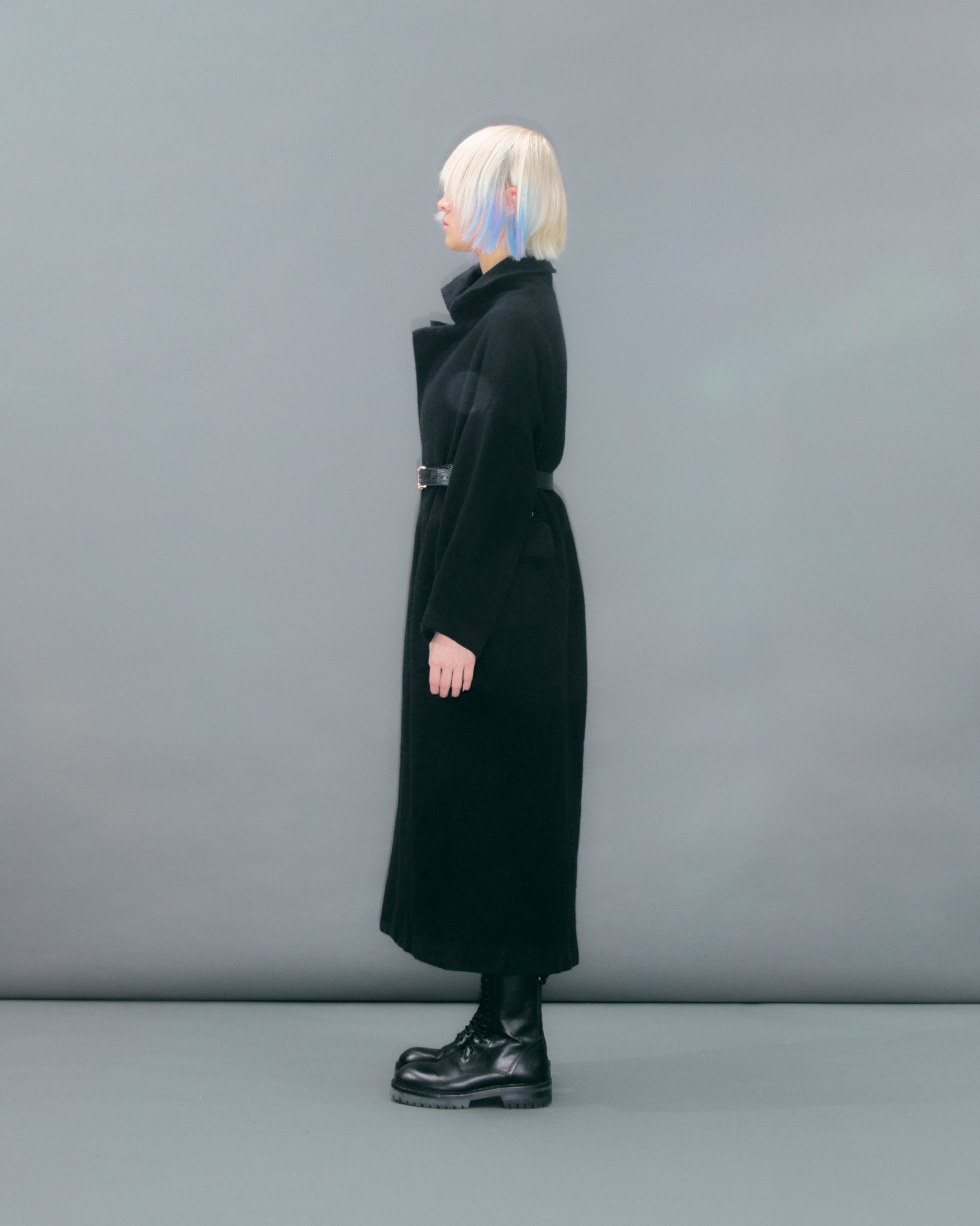 Long Open Wool Black Jacket