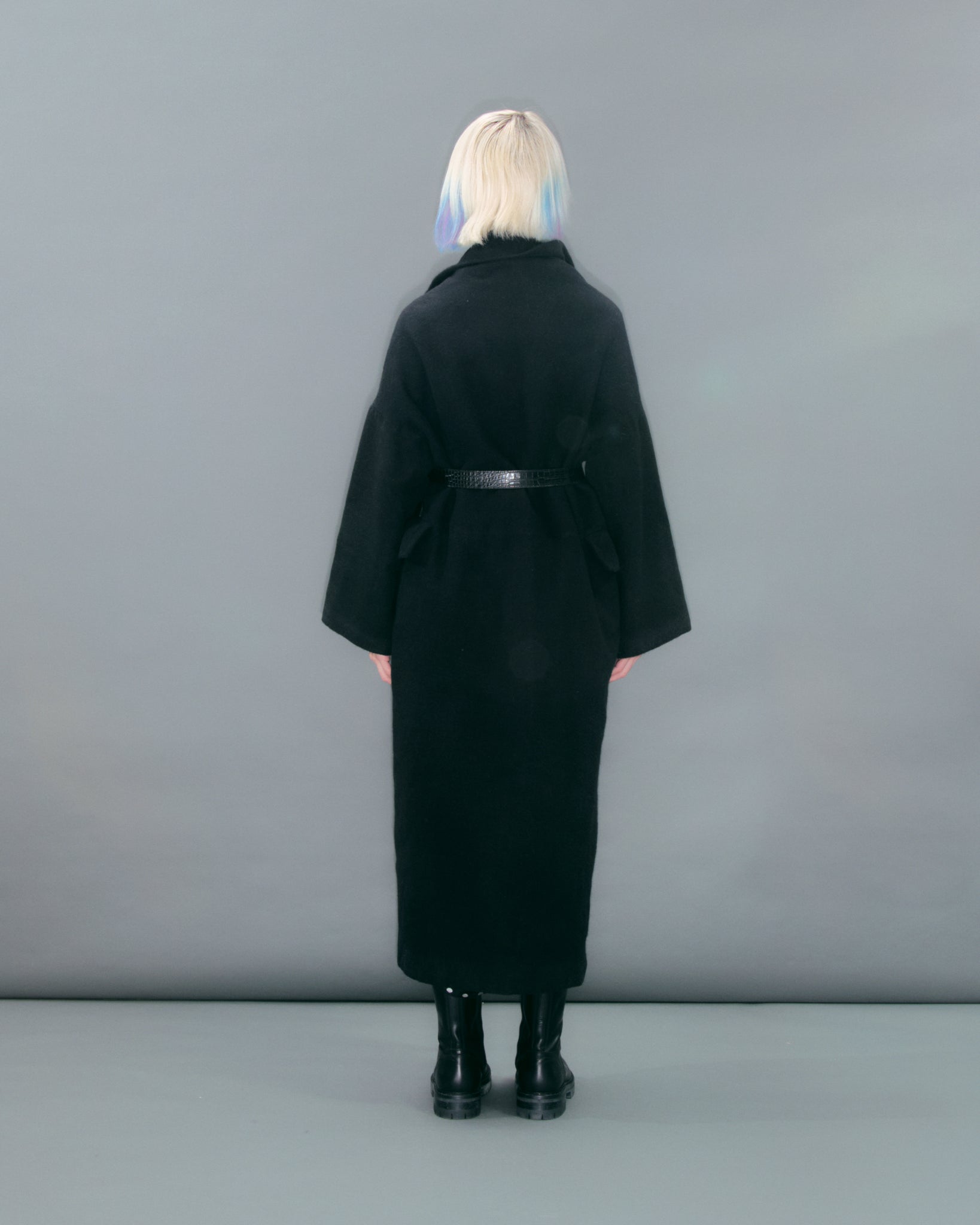 Long Open Wool Black Jacket