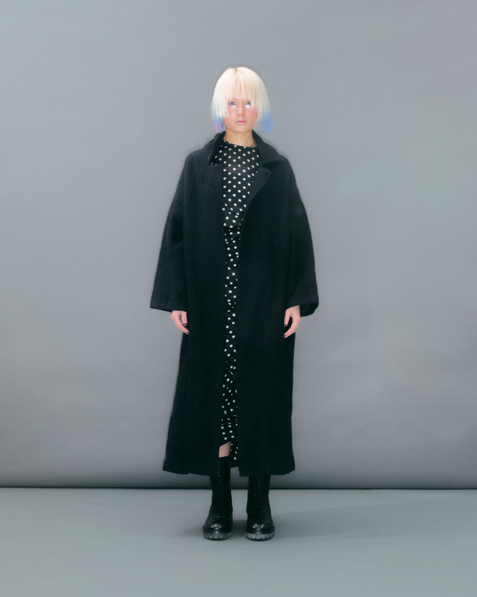 Long Open Wool Black Jacket