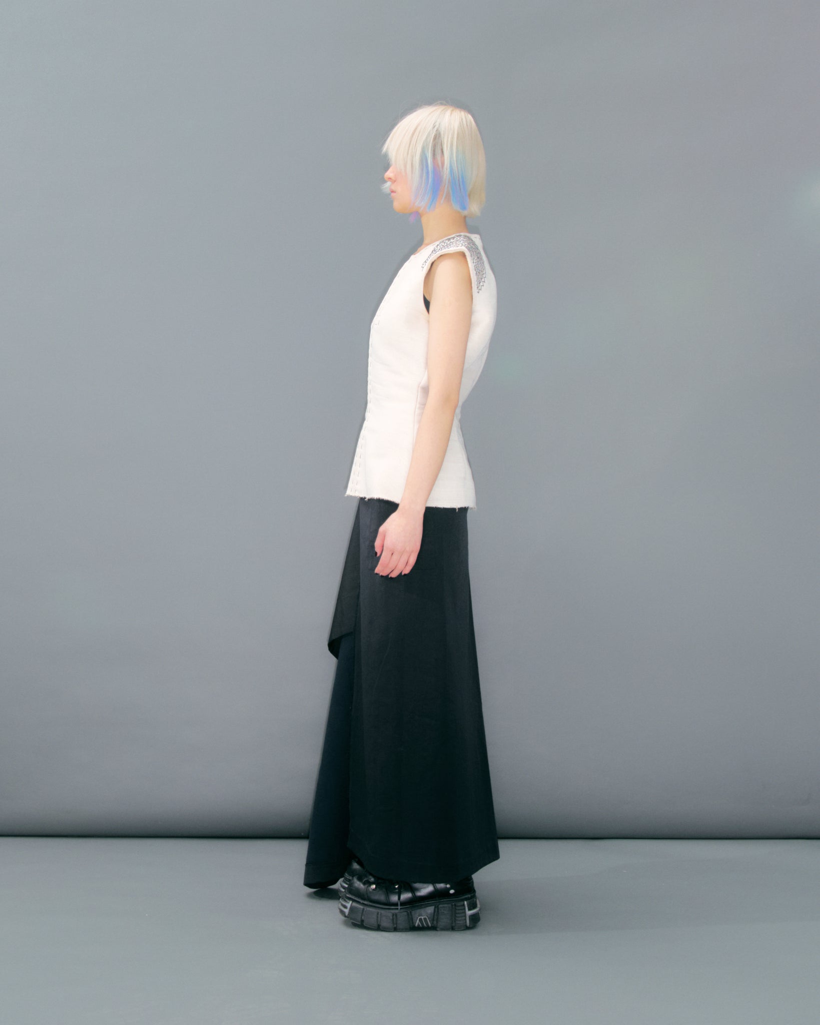 Off White Sile Top With Cross Stitch Detail