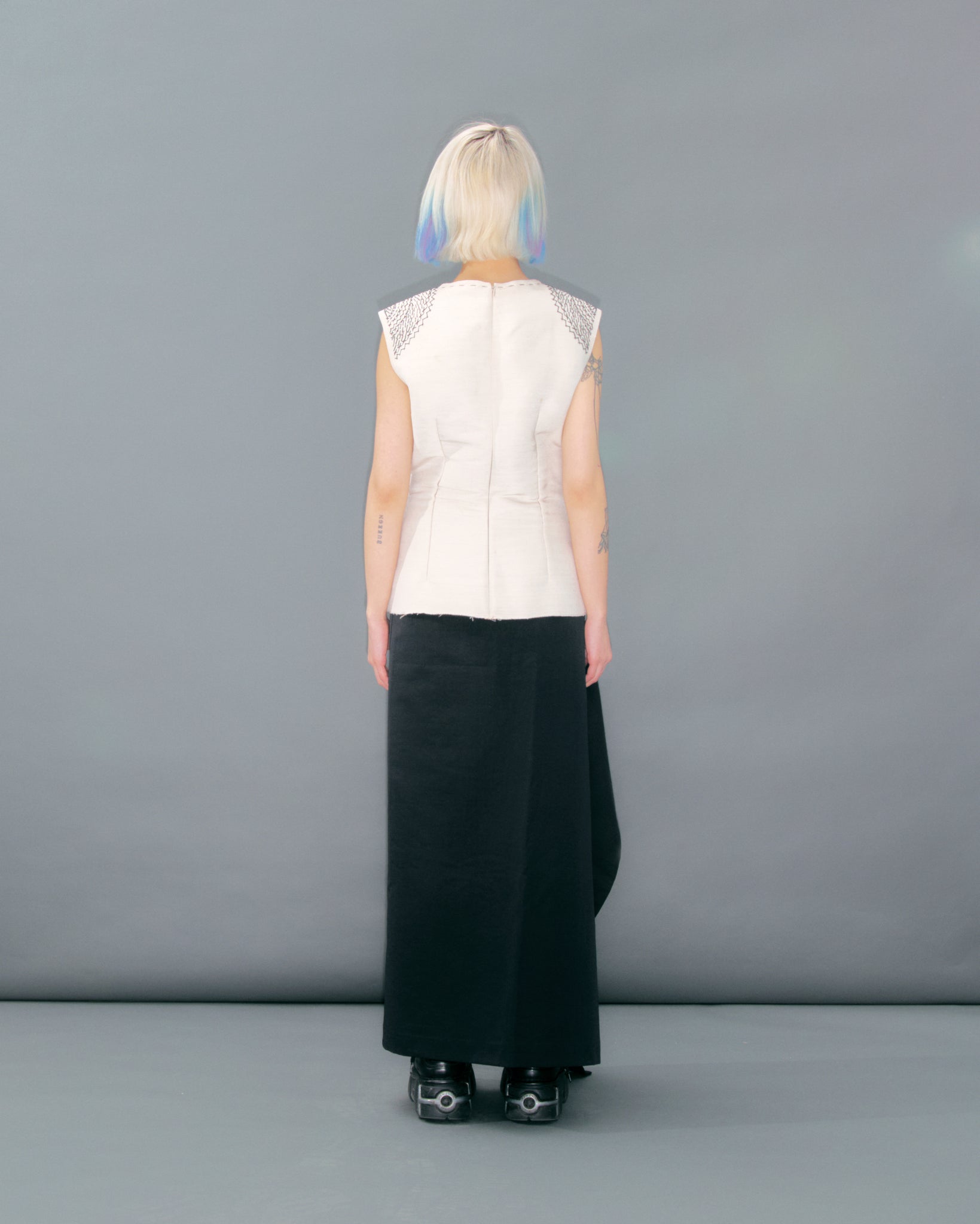 Off White Sile Top With Cross Stitch Detail