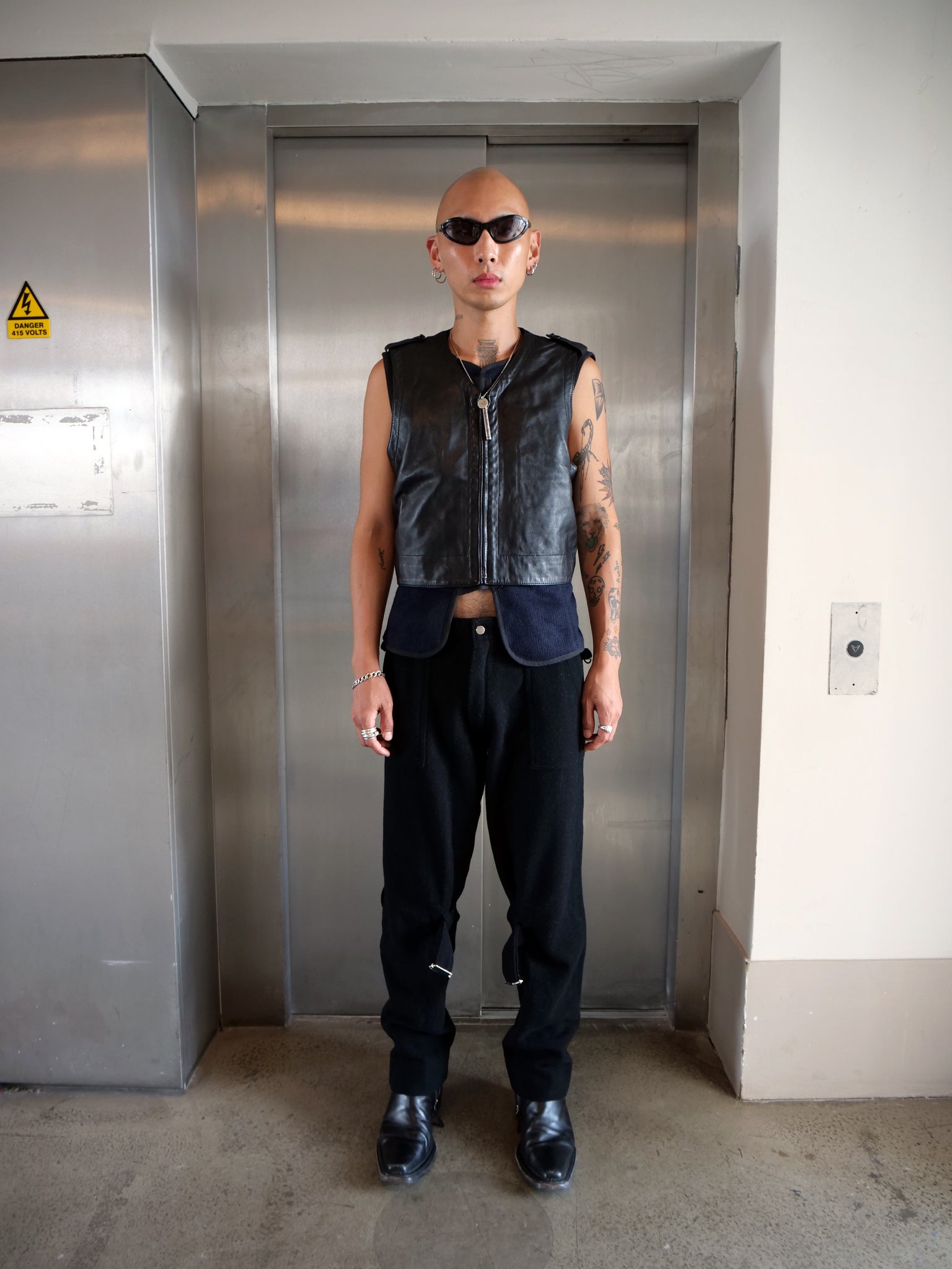 Black Layered Leather Vest