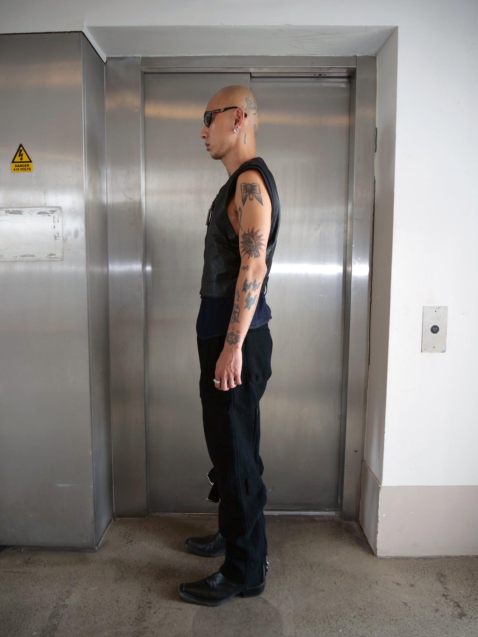 Black Layered Leather Vest