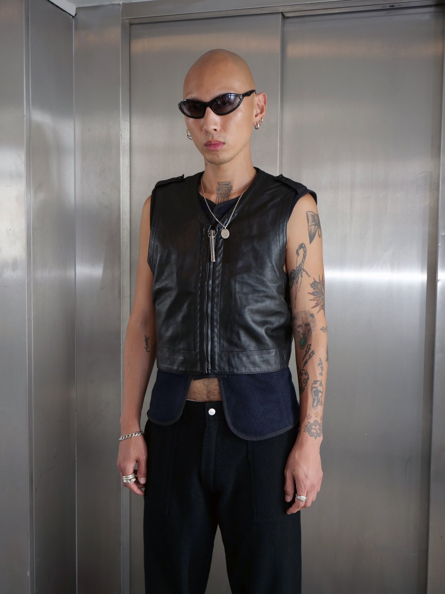Black Layered Leather Vest