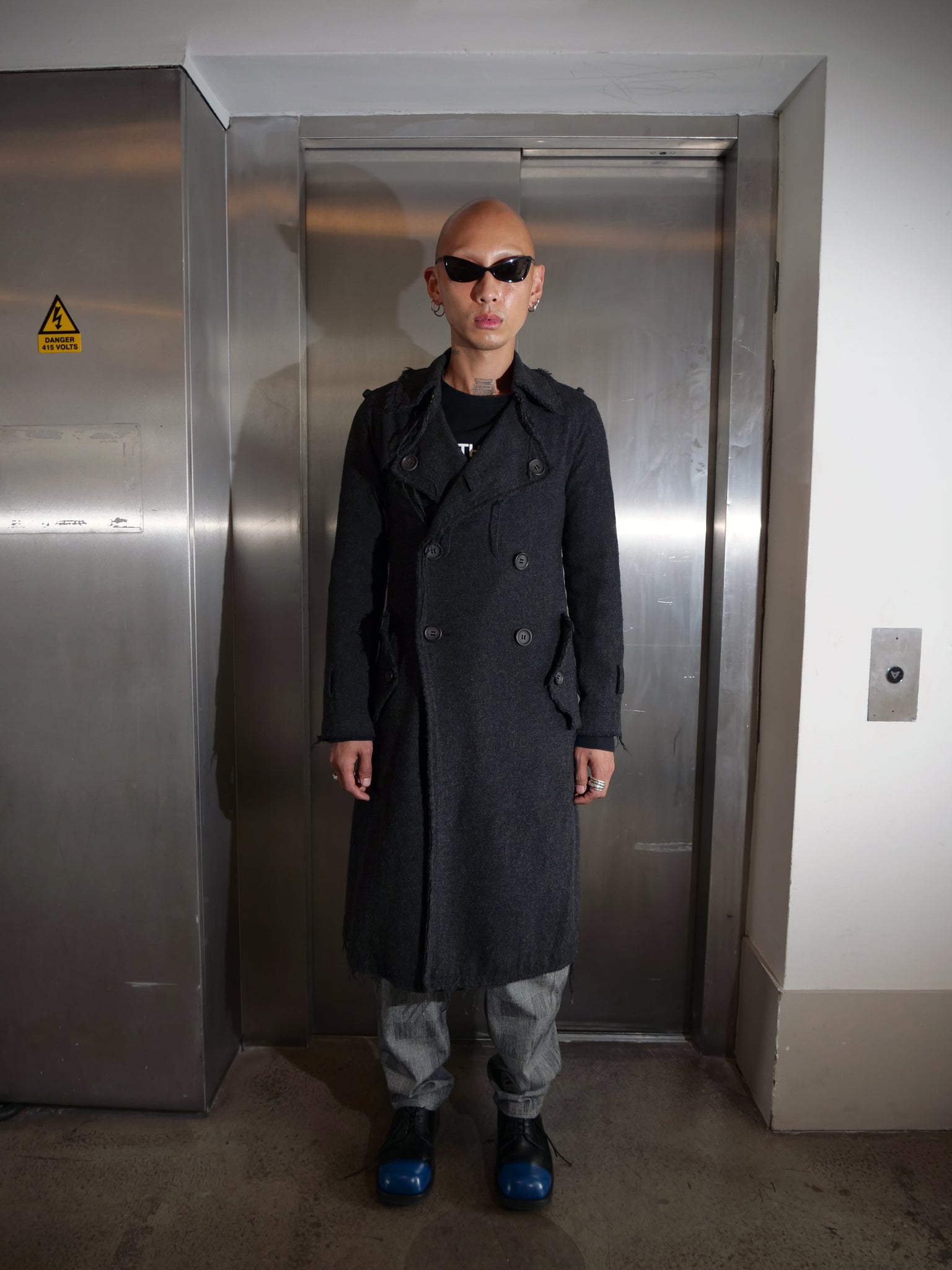 Double Breasted Frayed Edge Coat