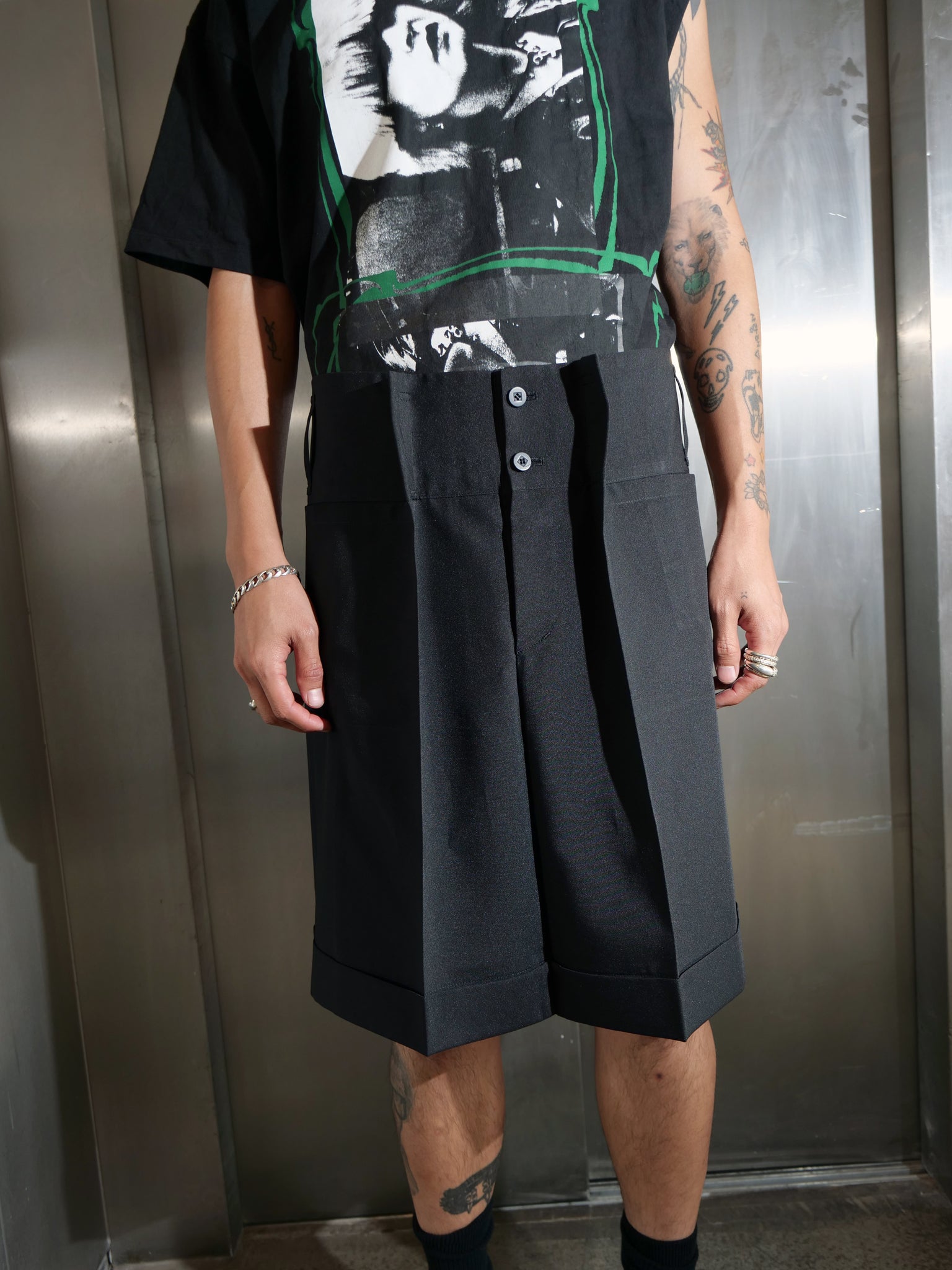 Black Suit Pant Style Pleated Skirt