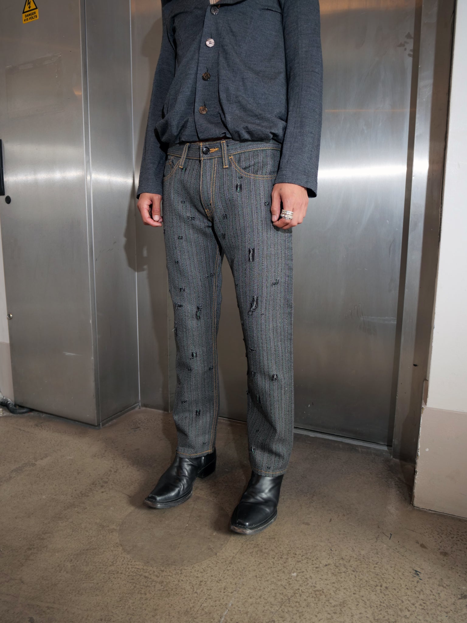 Striped Distressed Trousers