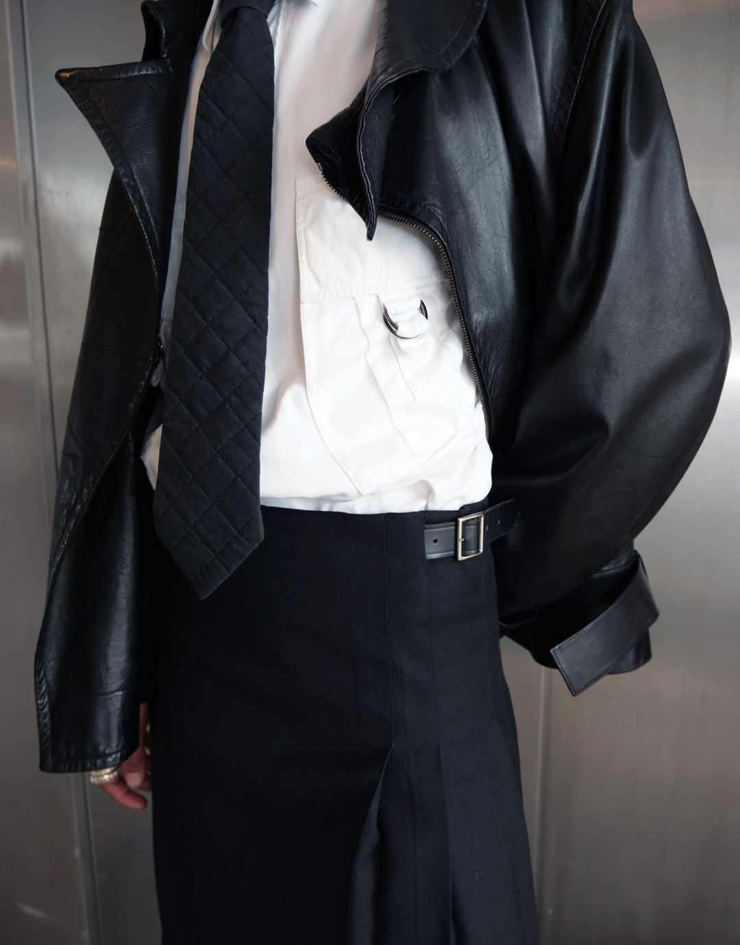 White Longsleeve Shirt with Silver Hardwear