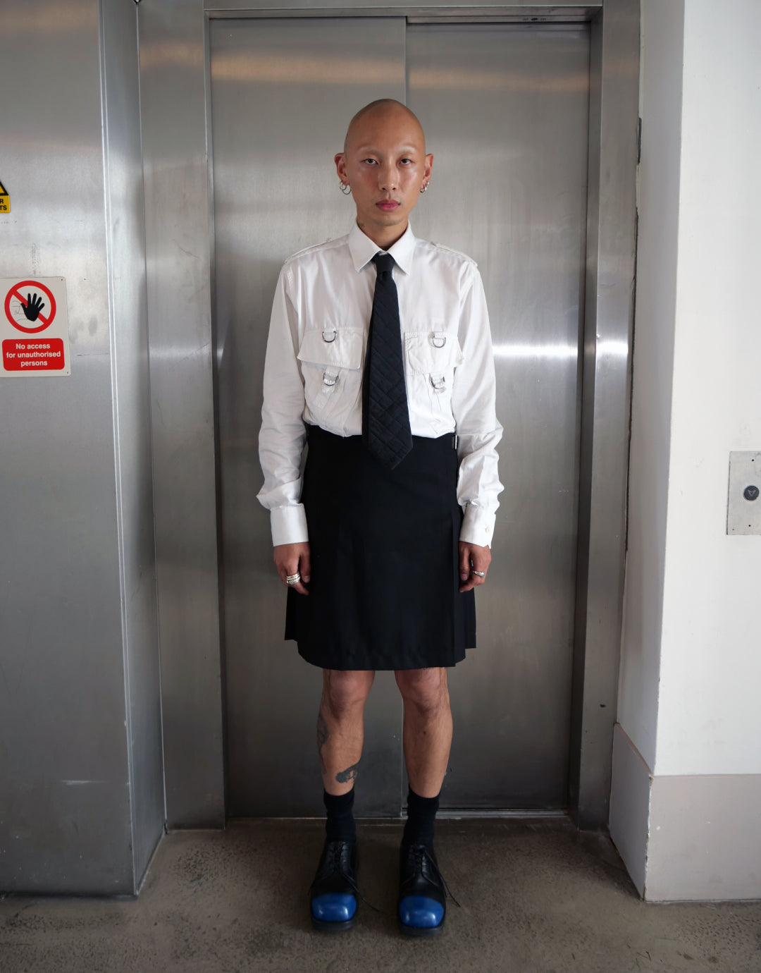 White Longsleeve Shirt with Silver Hardwear