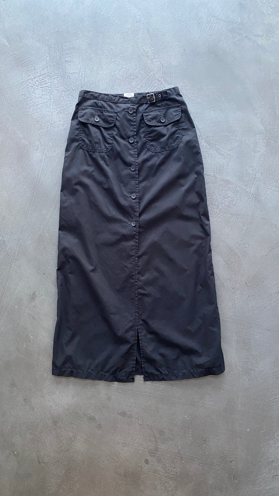 High Waisted Long Black Utility Skirt