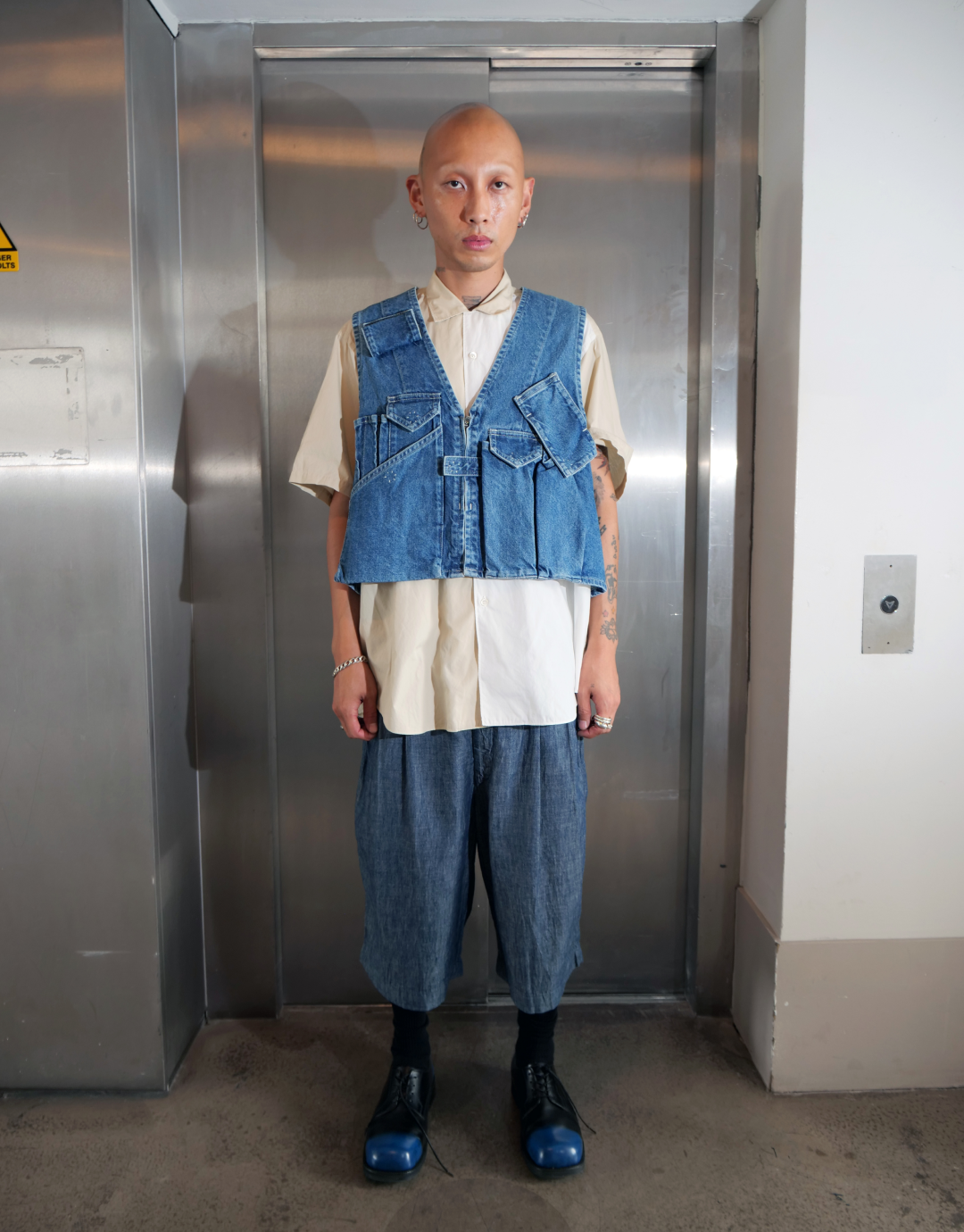 Cropped Denim Gilet With Pockets