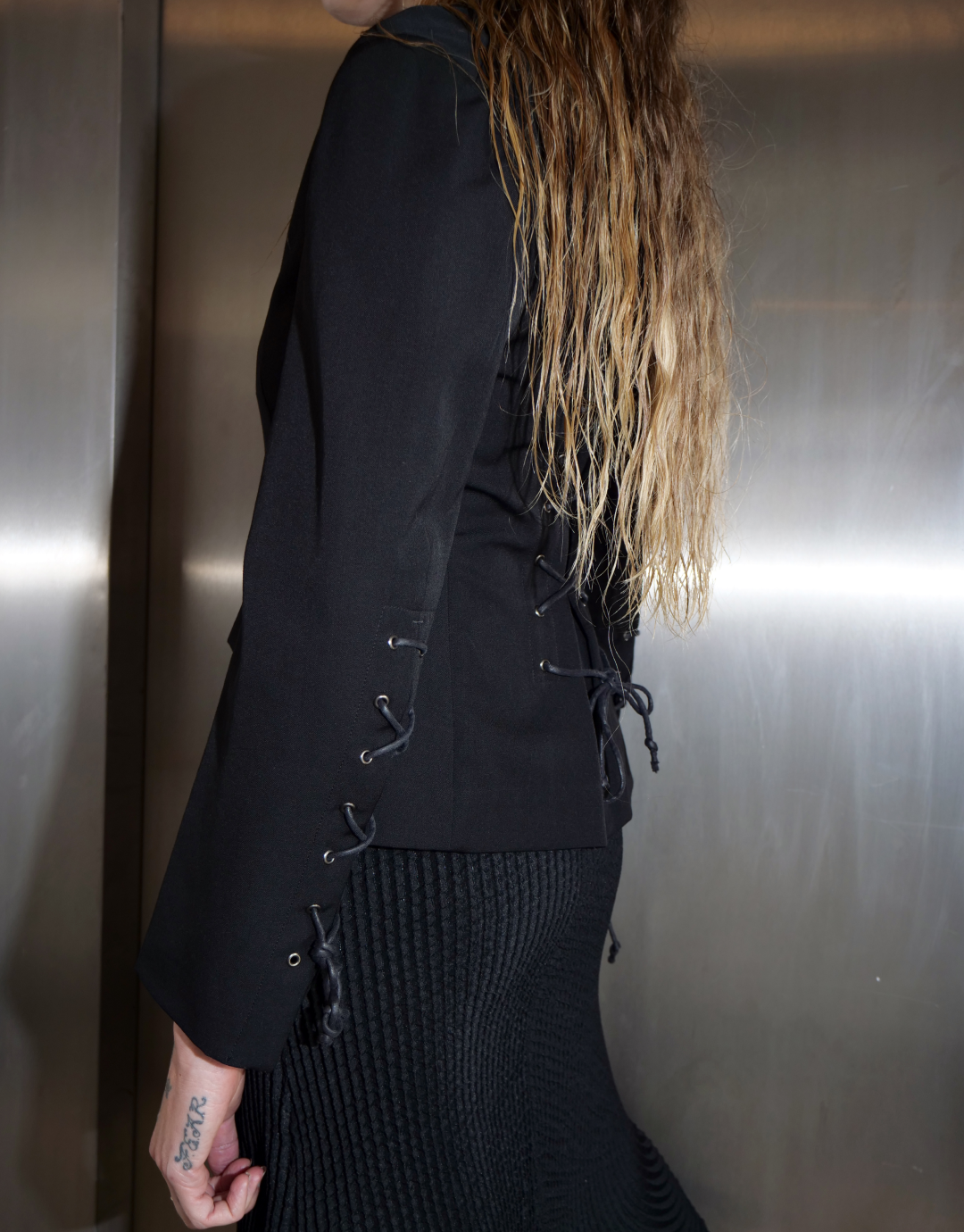 Black Blazer with Lace Up Back and Arms